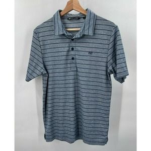 Travis Mathew Mens Size S Small Golf Logo Striped Polo Shirt Short Sleeve Blue